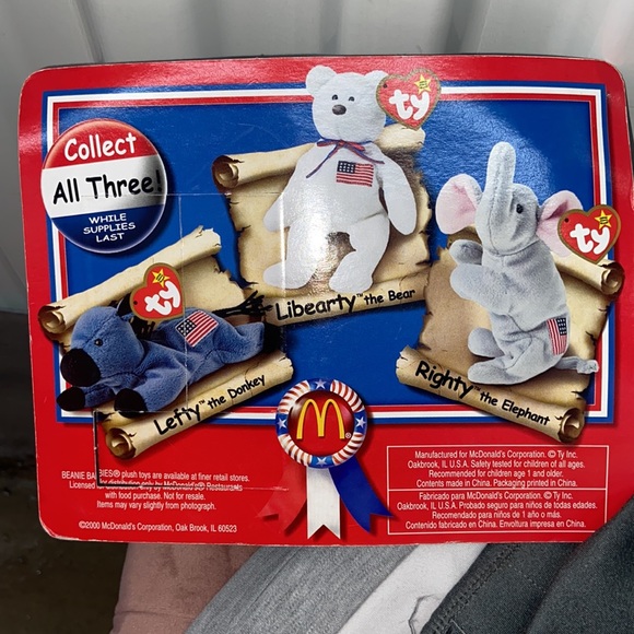 NIB RARE VINTAGE TY LEFTY MCDONALDS DONKEY BEANIE BABY ONE OF THE AMERICAN TRIO - Picture 5 of 9